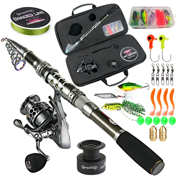 Sougayilang Fishing Rod Combos Telescopic Fishing Pole and Spinning Reels Set