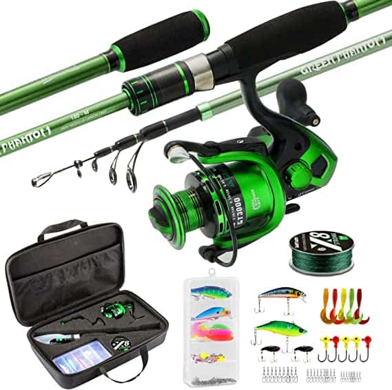 Ghosthorn Fishing Rod and Reel Combo, Graphite Telescoping Fishing Pole Collapsible Portable Travel Kit with Carrier Bag for Freshwater Fishing Gift for Men thebookongonefishing