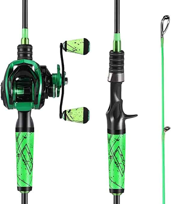 One Bass Fishing Rod and Reel Combo, Baitcasting Combo with SuperPolymer Handle-Green thebookongonefishing