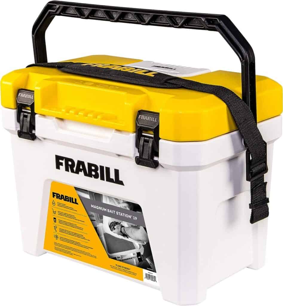 Frabill Magnum Bait Station 19 Quart Live Bait Well, White and Yellow thebookongonefishing